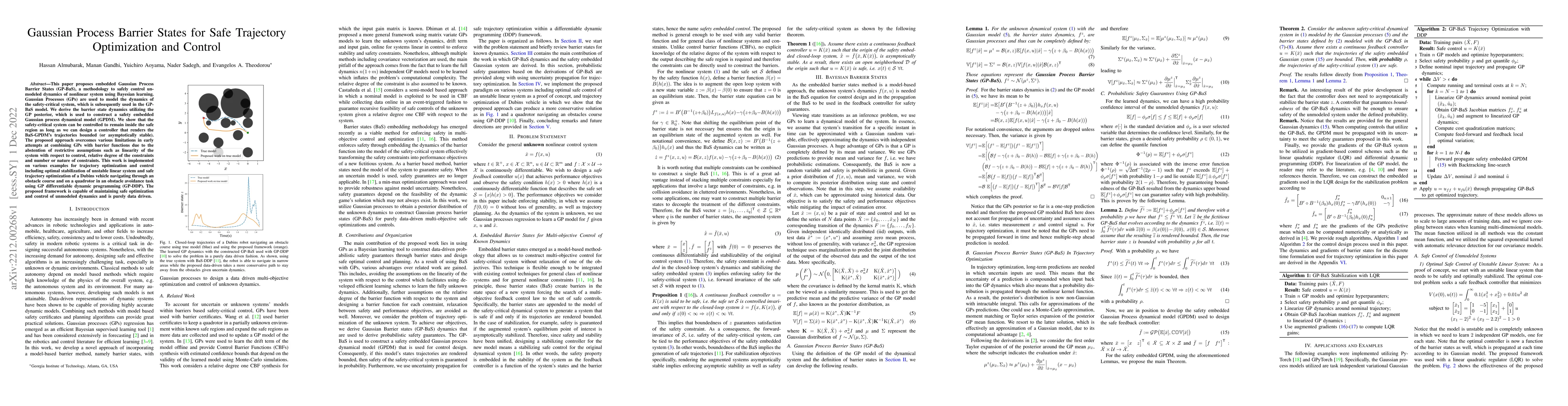 Thumbnail for Gaussian Process Barrier States for Safe Trajectory Optimization and
  Control