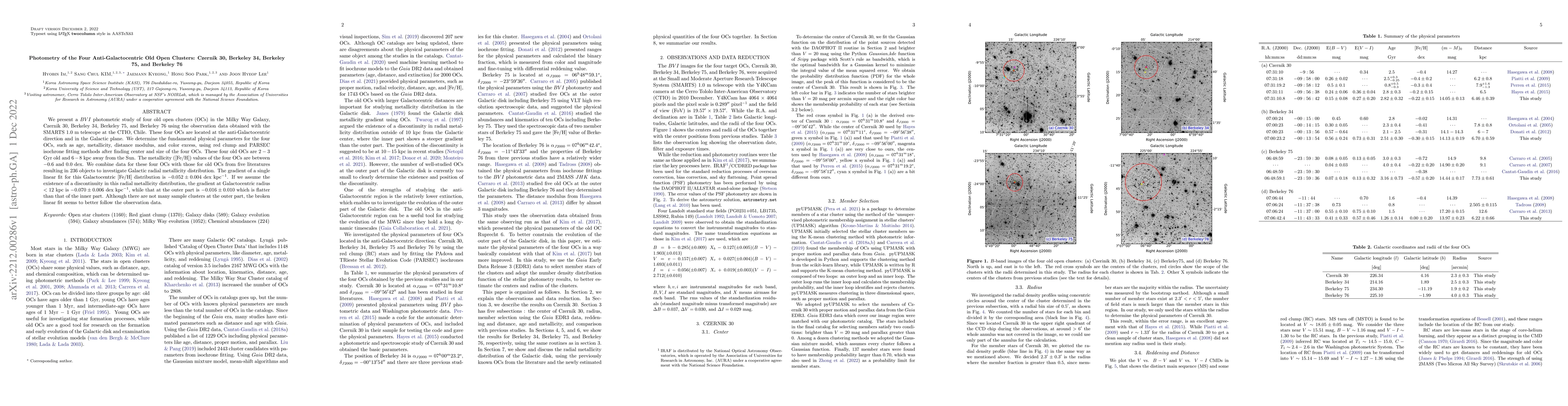 Thumbnail for Photometry of the Four Anti-Galactocentric Old Open Clusters: Czernik
  30, Berkeley 34, Berkeley 75, and Berkeley 76