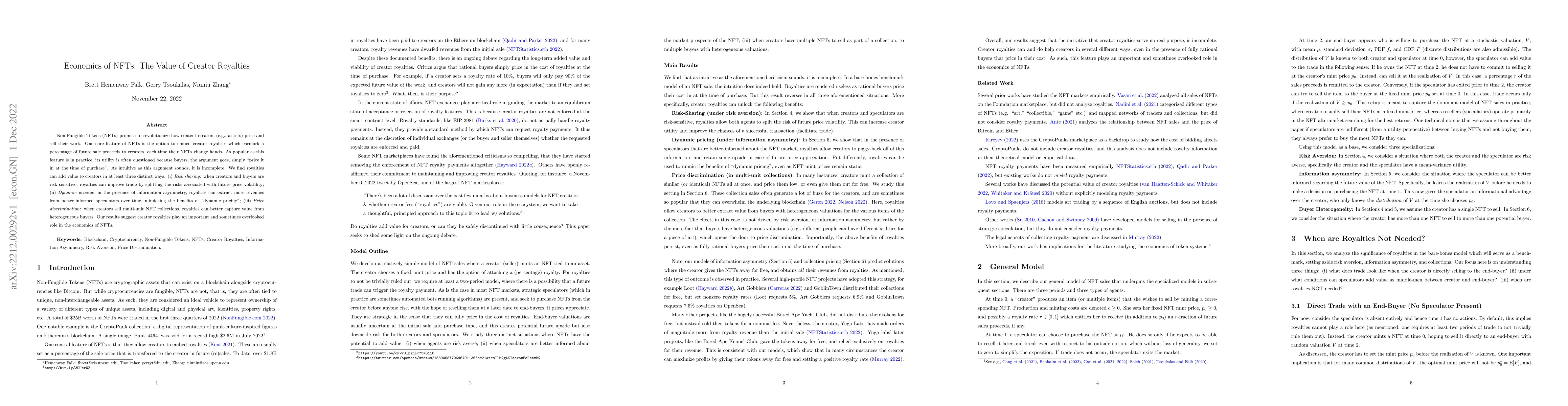 Thumbnail for Economics of NFTs: The Value of Creator Royalties