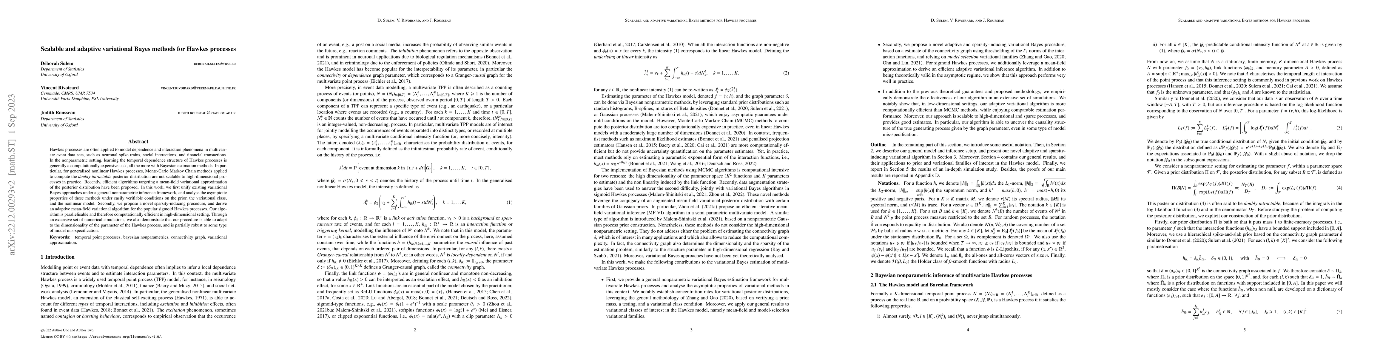 Thumbnail for Scalable and adaptive variational Bayes methods for Hawkes processes