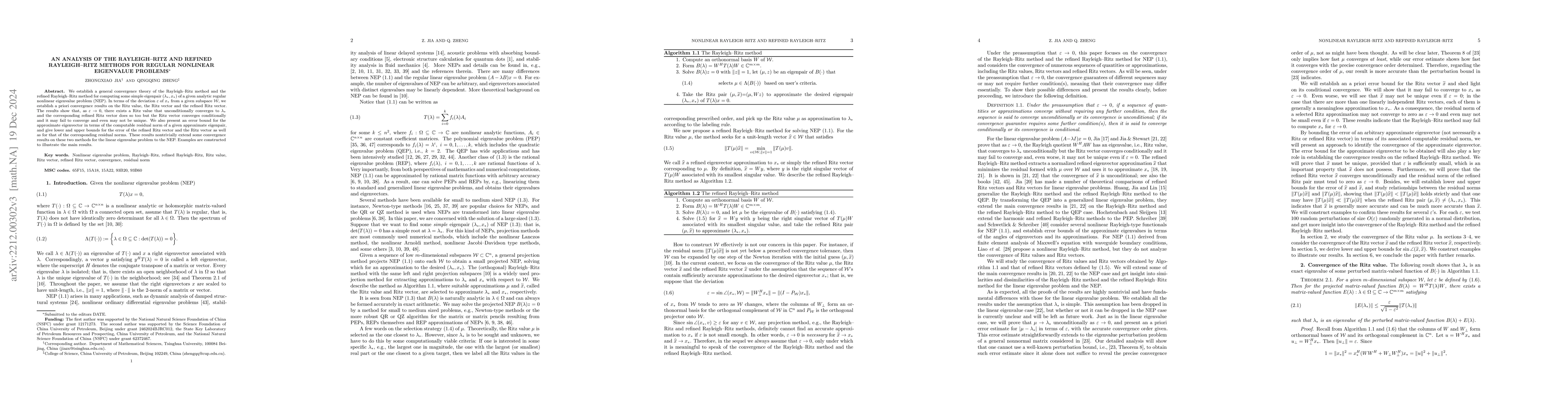 Thumbnail for An analysis of the Rayleigh-Ritz and refined Rayleigh-Ritz methods for
  nonlinear eigenvalue problems