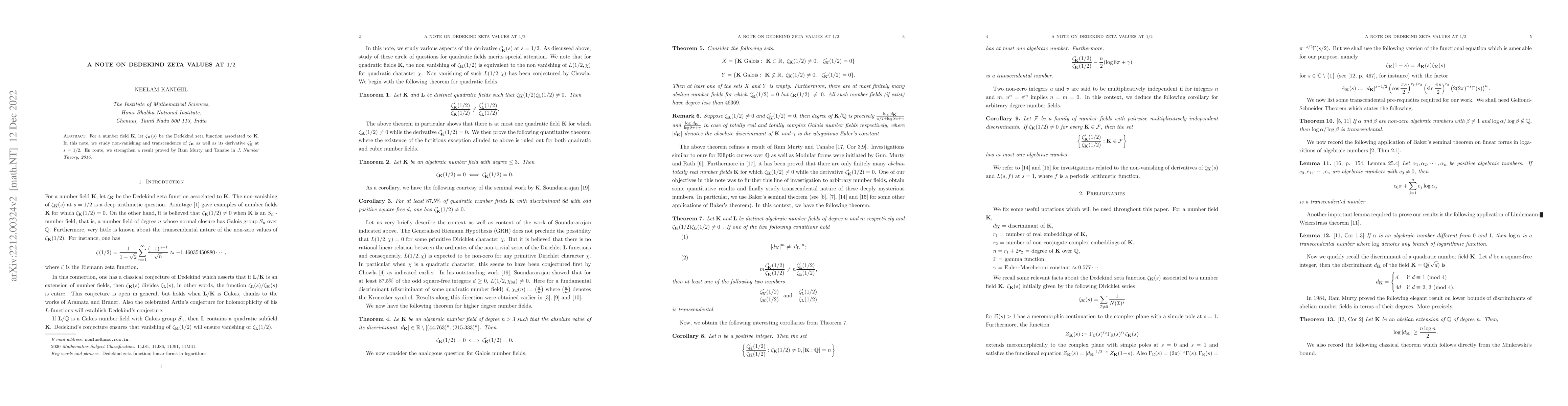 Thumbnail for A note on Dedekind zeta values at 1/2