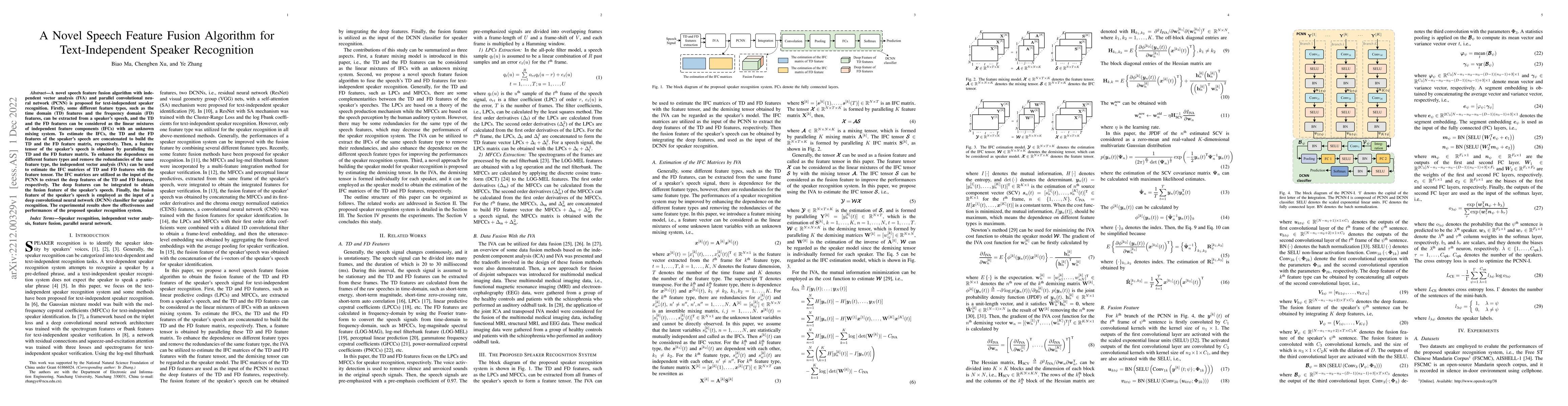 Thumbnail for A Novel Speech Feature Fusion Algorithm for Text-Independent Speaker
  Recognition