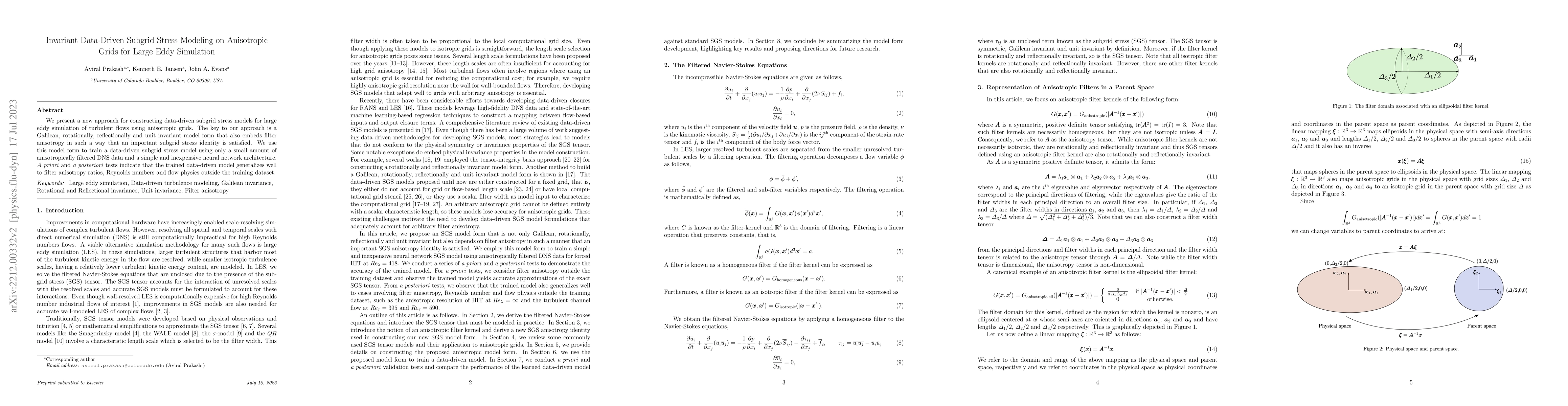 Thumbnail for Invariant Data-Driven Subgrid Stress Modeling on Anisotropic Grids for
  Large Eddy Simulation