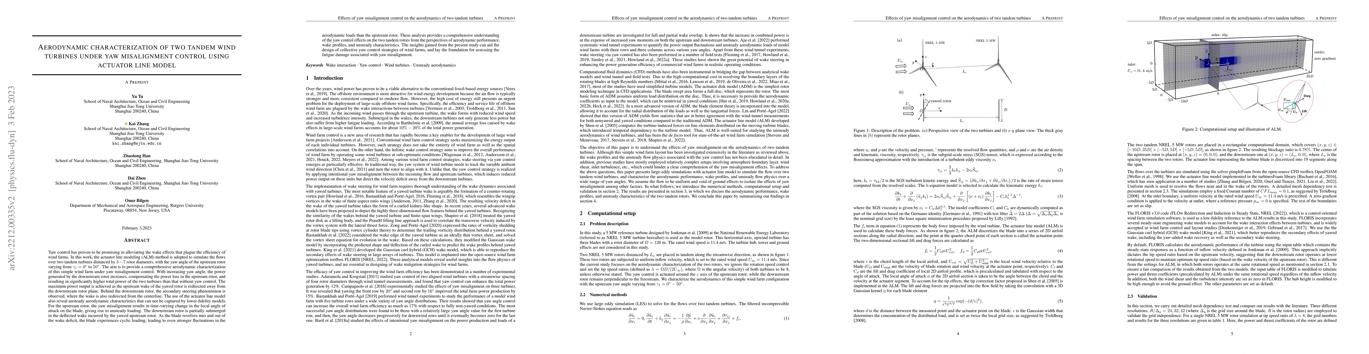 Thumbnail for Aerodynamic characterization of two tandem wind turbines under yaw
  misalignment control using actuator line model