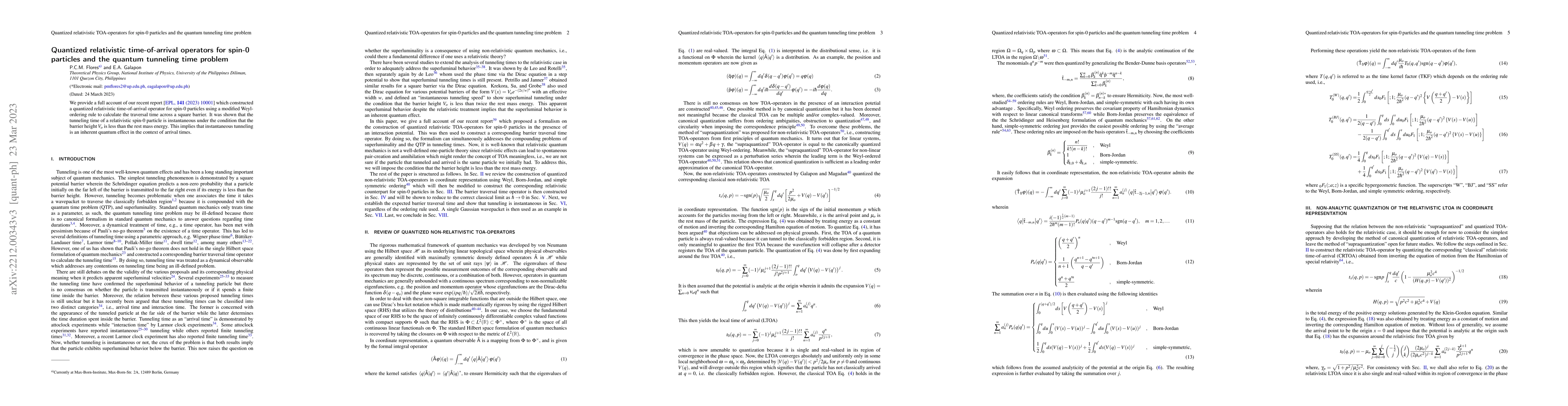 Thumbnail for Quantized relativistic time-of-arrival operators for spin-0 particles
  and the quantum tunneling time problem