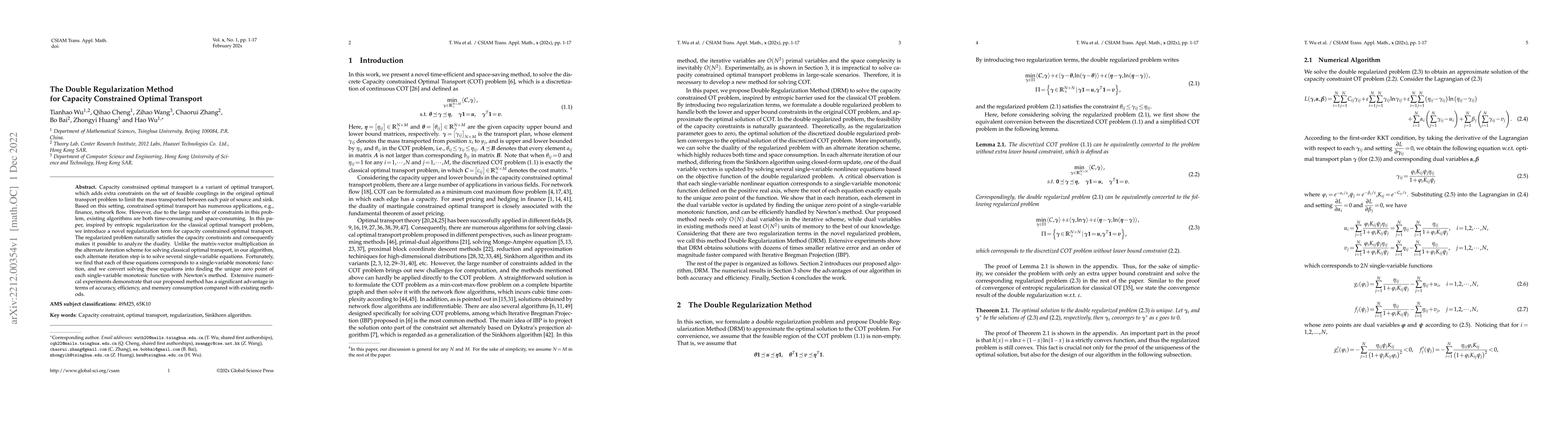 Thumbnail for The Double Regularization Method for Capacity Constrained Optimal
  Transport