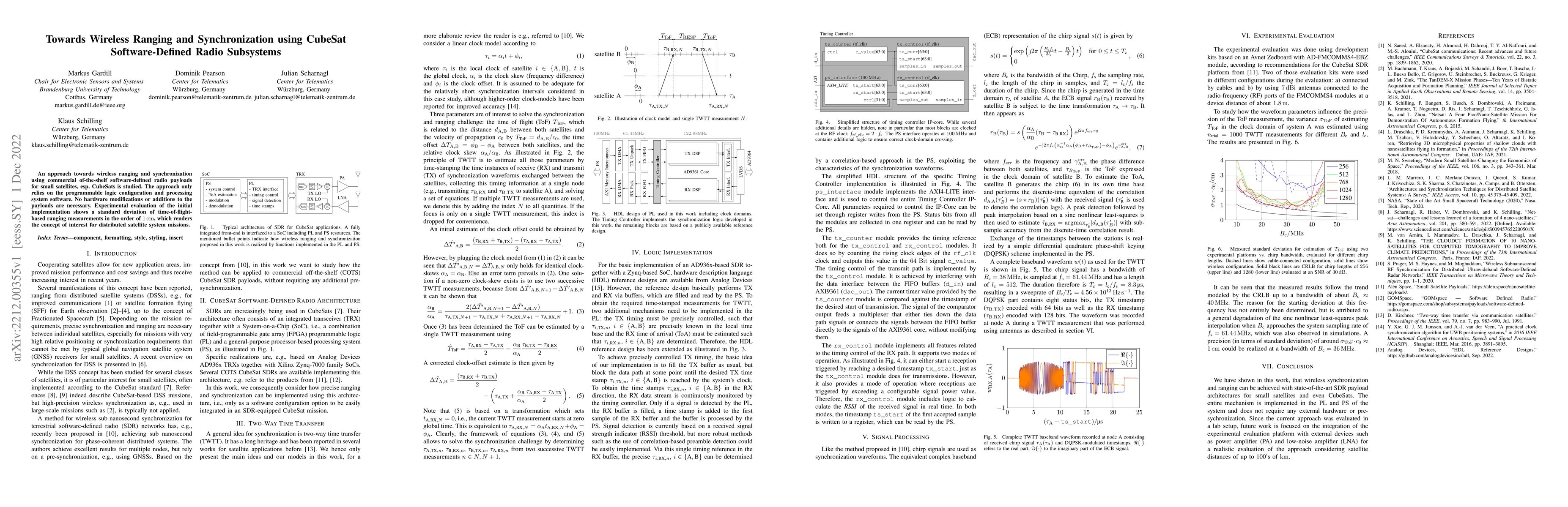 Thumbnail for Towards Wireless Ranging and Synchronization using CubeSat
  Software-Defined Radio Subsystems