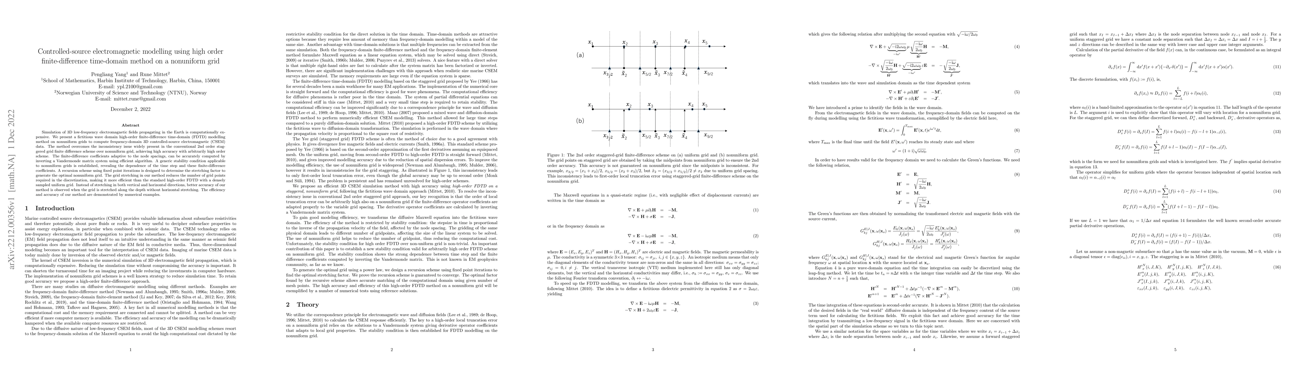 Thumbnail for Controlled-source electromagnetic modelling using high order
  finite-difference time-domain method on a nonuniform grid