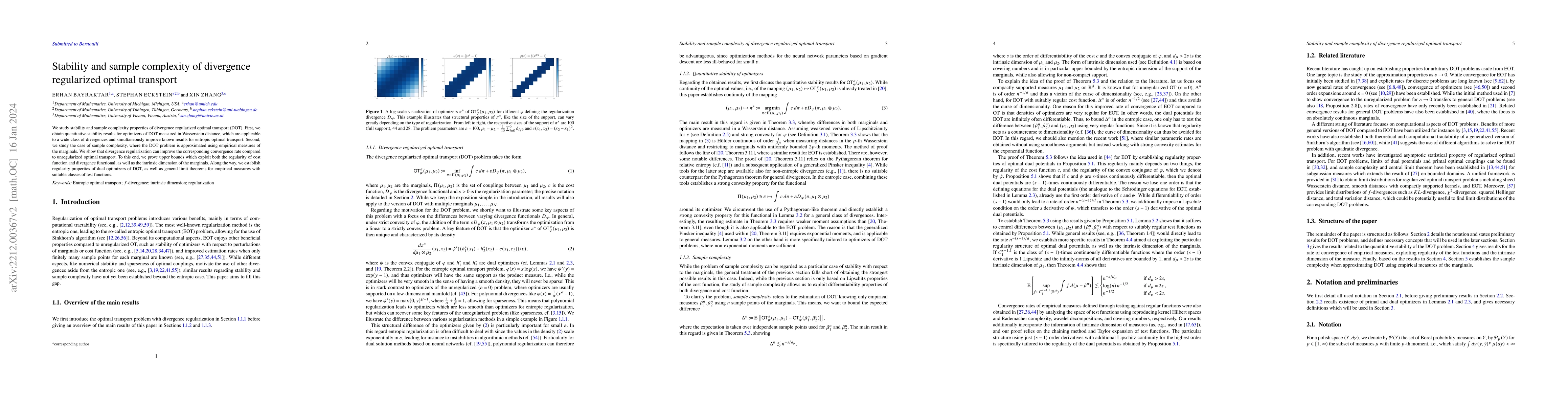 Thumbnail for Stability and Sample Complexity of Divergence Regularized Optimal
  Transport