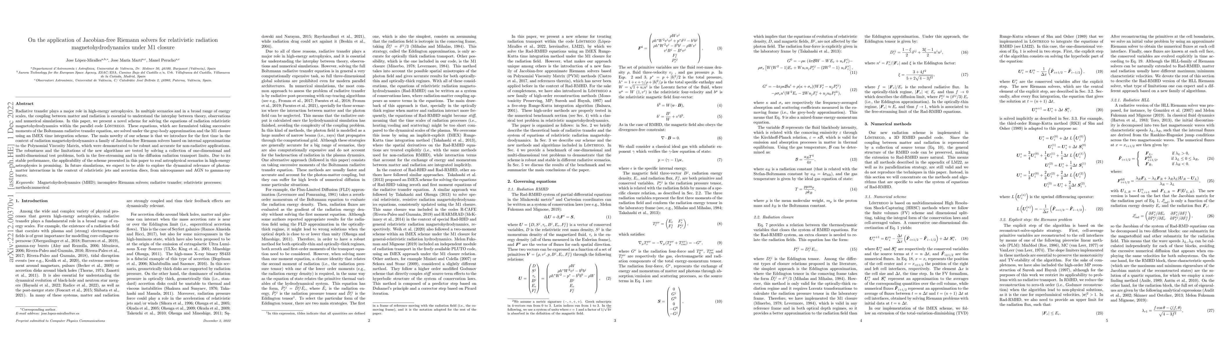 Thumbnail for On the application of Jacobian-free Riemann solvers for relativistic
  radiation magnetohydrodynamics under M1 closure