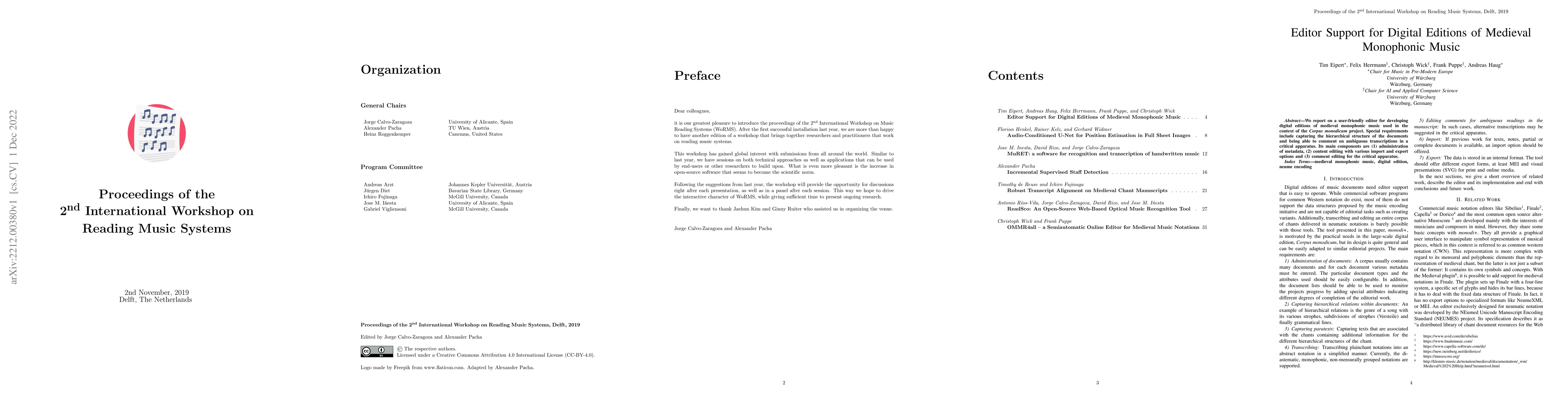 Thumbnail for Proceedings of the 2nd International Workshop on Reading Music Systems
