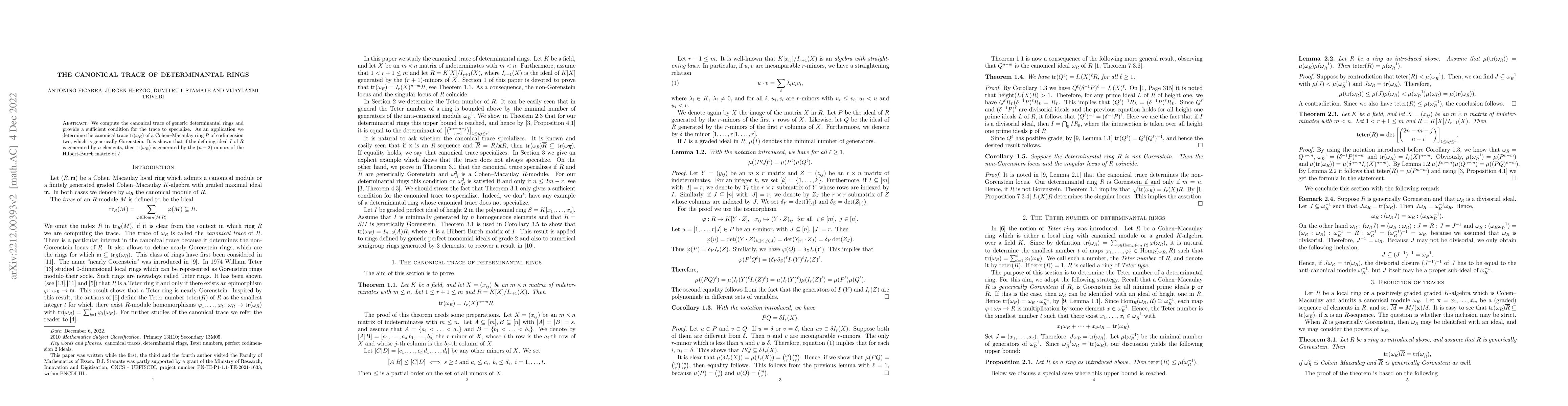 Thumbnail for The canonical trace of determinantal rings