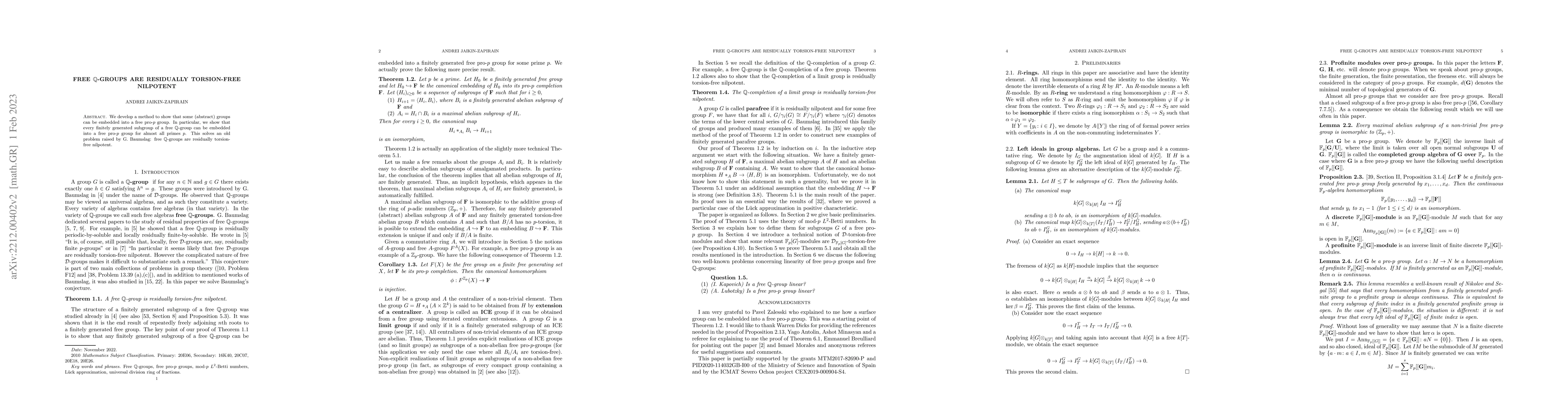 Thumbnail for Free $\mathbb Q$-groups are residually torsion-free nilpotent