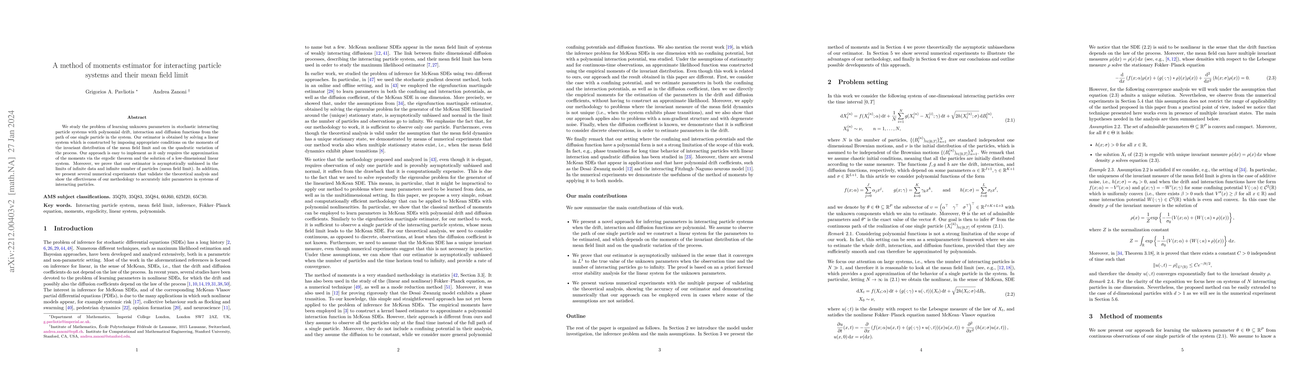 Thumbnail for A method of moments estimator for interacting particle systems and their
  mean field limit