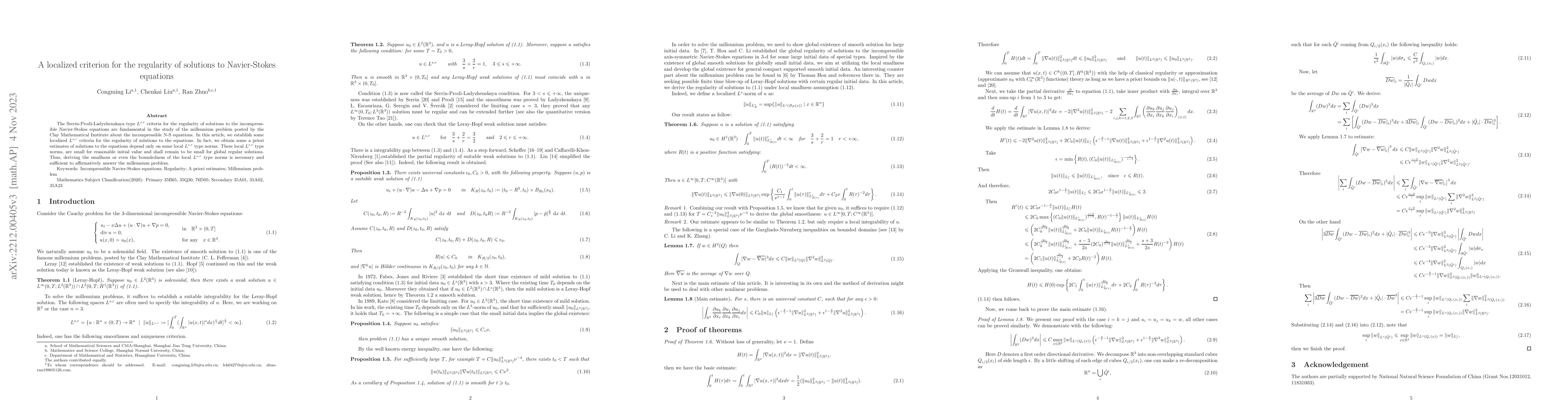 Thumbnail for A localized criterion for the regularity of solutions to Navier-Stokes
  equations