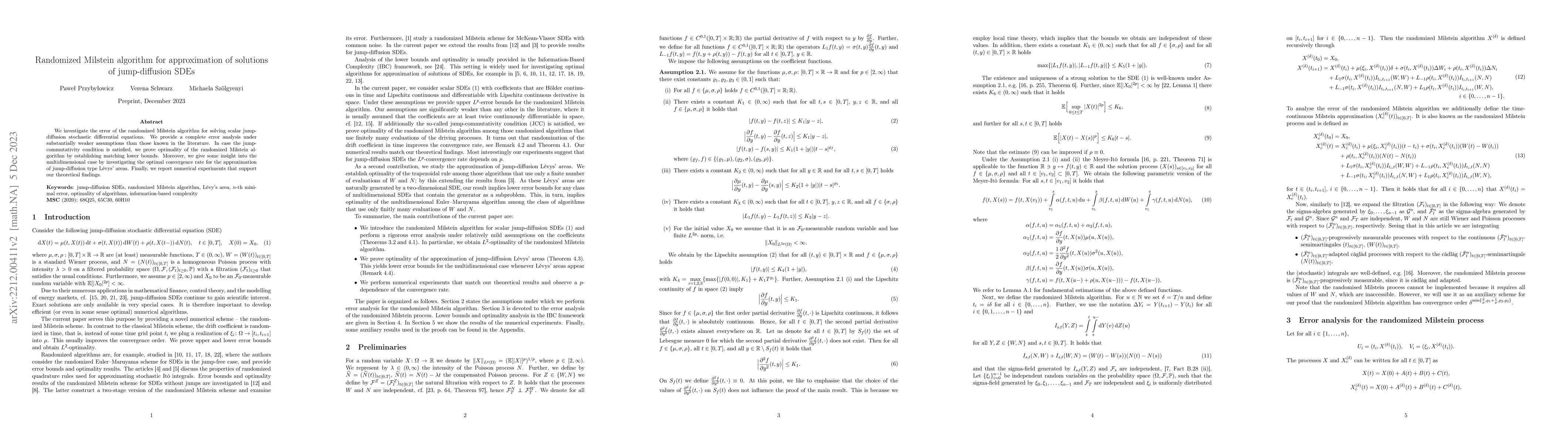 Thumbnail for Randomized Milstein algorithm for approximation of solutions of
  jump-diffusion SDEs