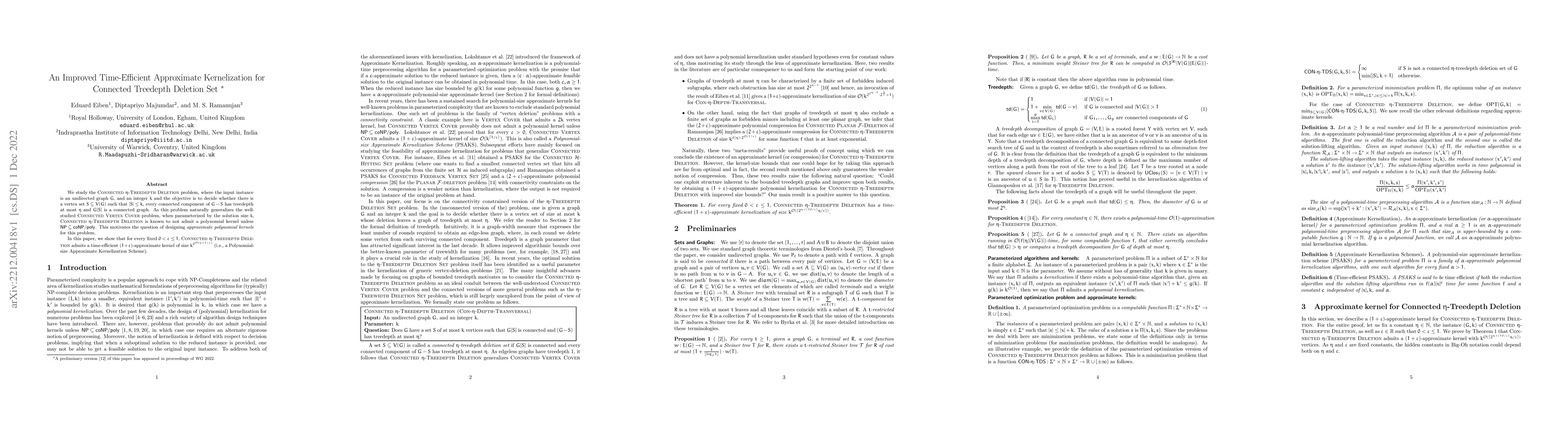 Thumbnail for An Improved Time-Efficient Approximate Kernelization for Connected
  Treedepth Deletion Set
