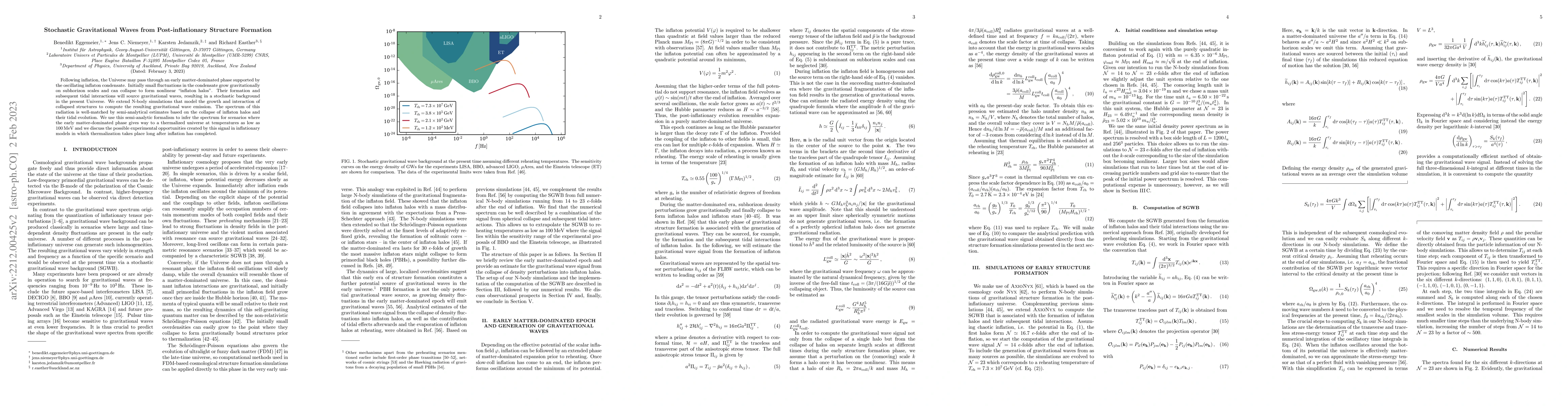 Thumbnail for Stochastic Gravitational Waves from Post-inflationary Structure
  Formation
