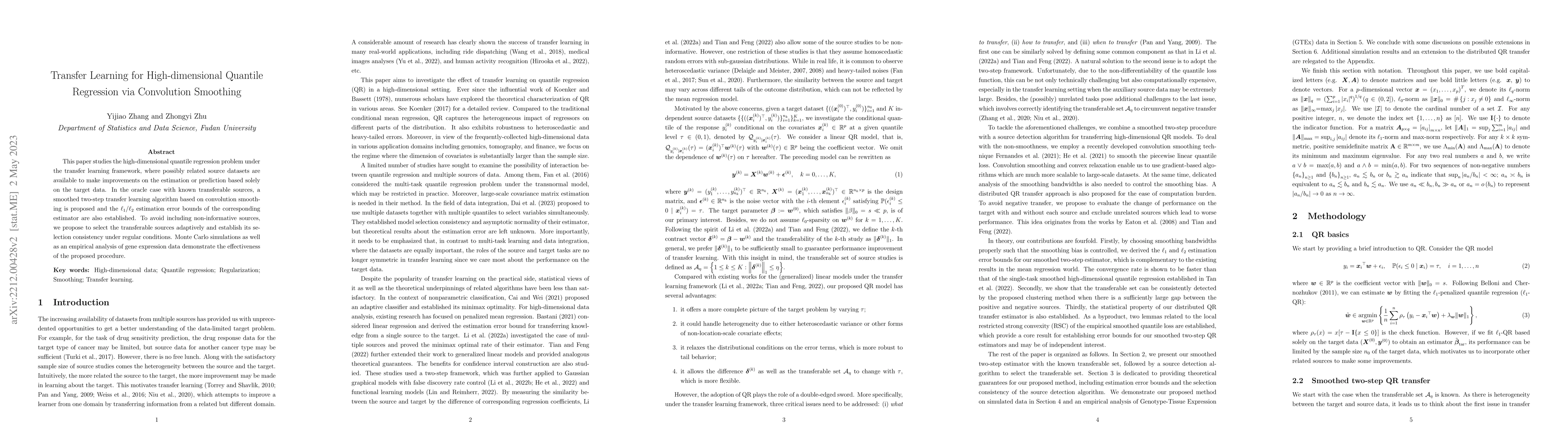 Thumbnail for Transfer Learning for High-dimensional Quantile Regression via
  Convolution Smoothing