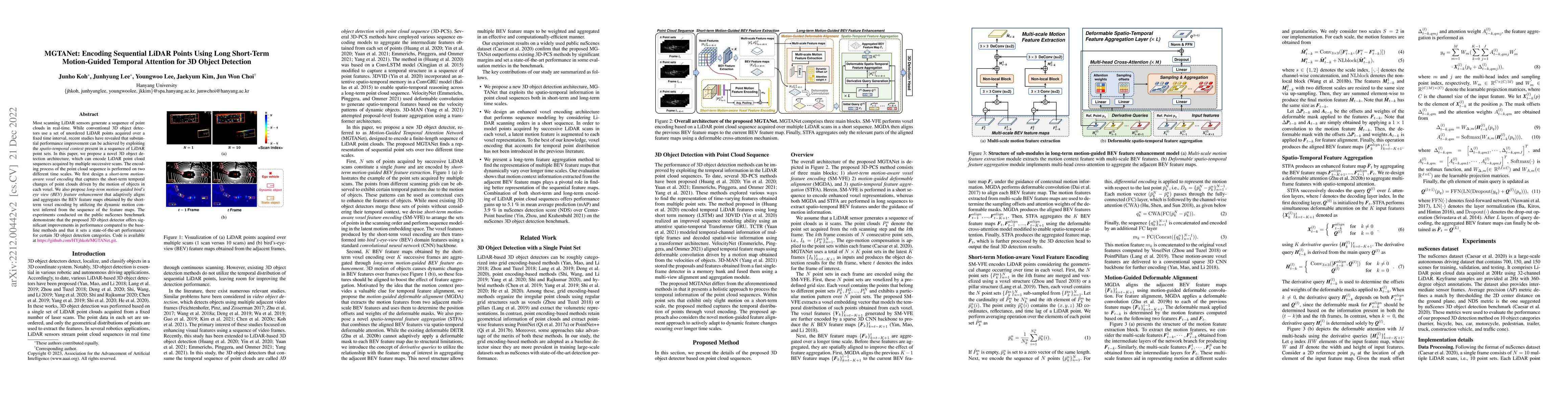 Thumbnail for MGTANet: Encoding Sequential LiDAR Points Using Long Short-Term
  Motion-Guided Temporal Attention for 3D Object Detection