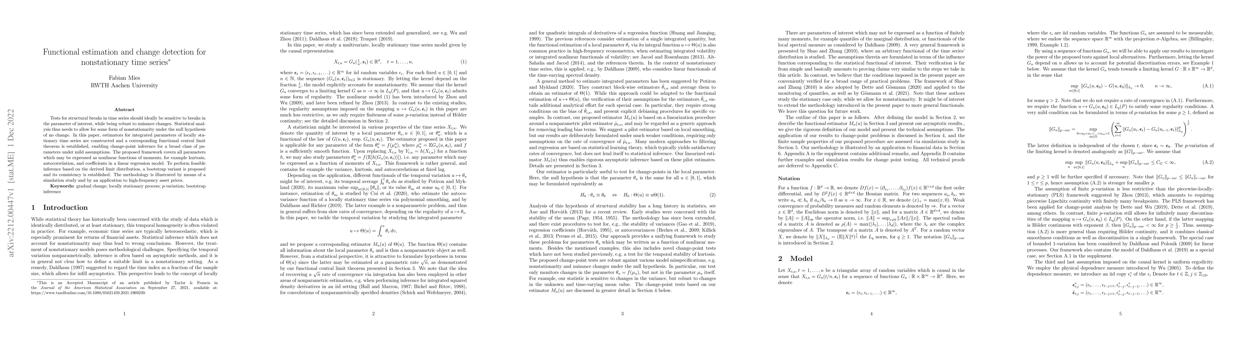 Thumbnail for Functional estimation and change detection for nonstationary time series