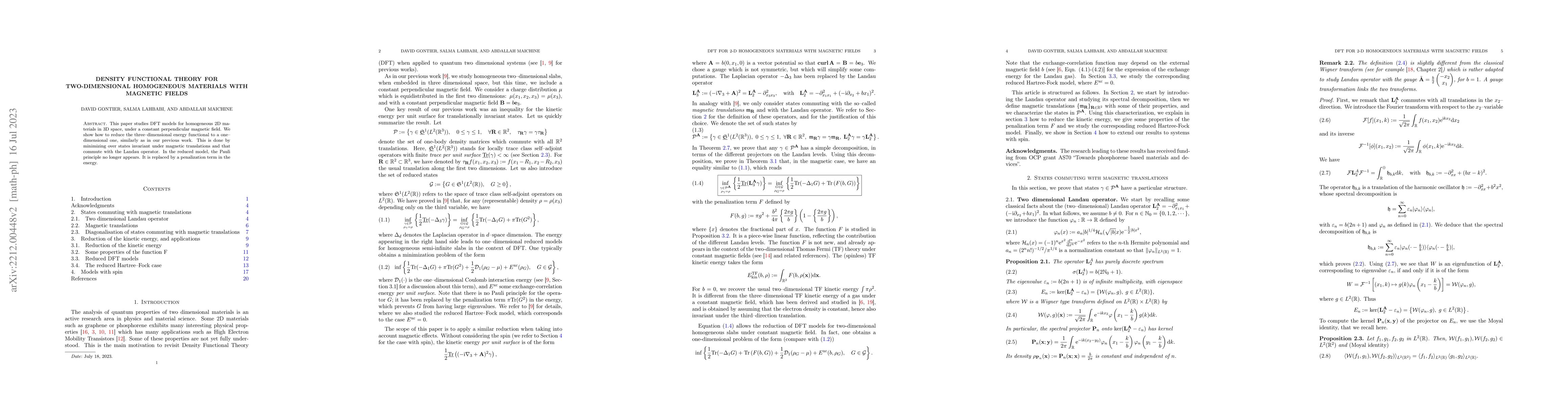 Thumbnail for Density functional theory for homogeneous two dimensional materials with
  magnetic fields