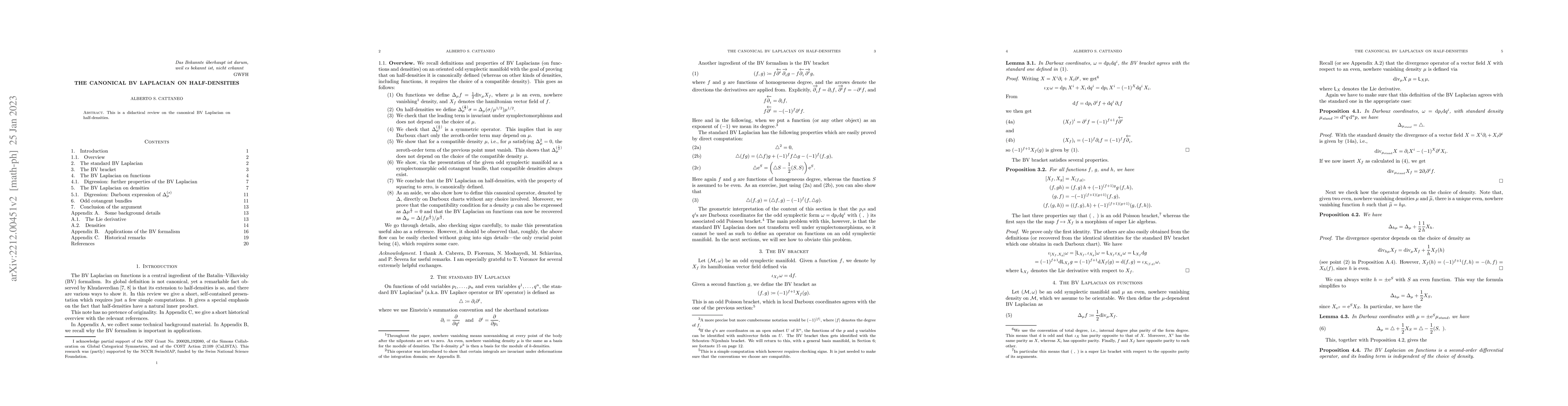 Thumbnail for The canonical BV Laplacian on half-densities