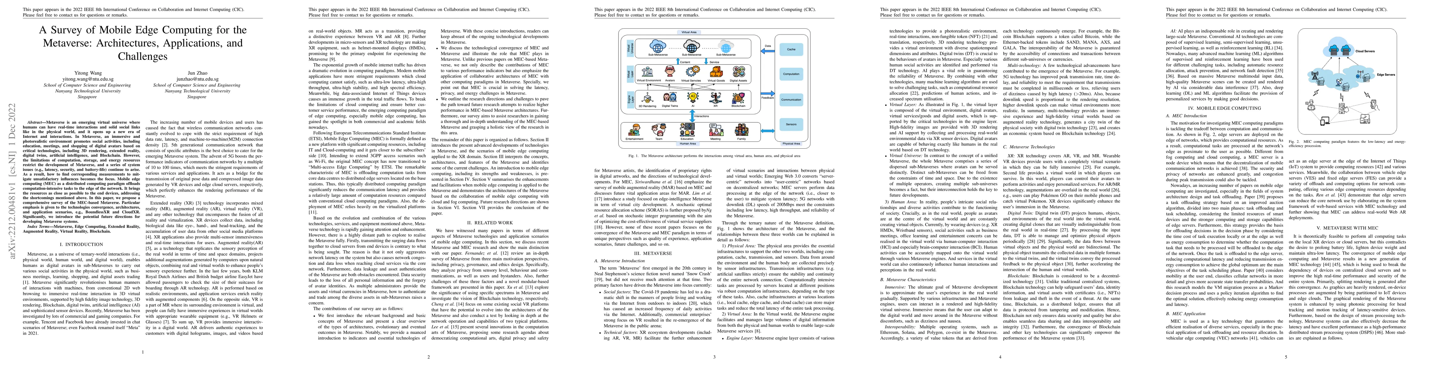 Thumbnail for A Survey of Mobile Edge Computing for the Metaverse: Architectures,
  Applications, and Challenges