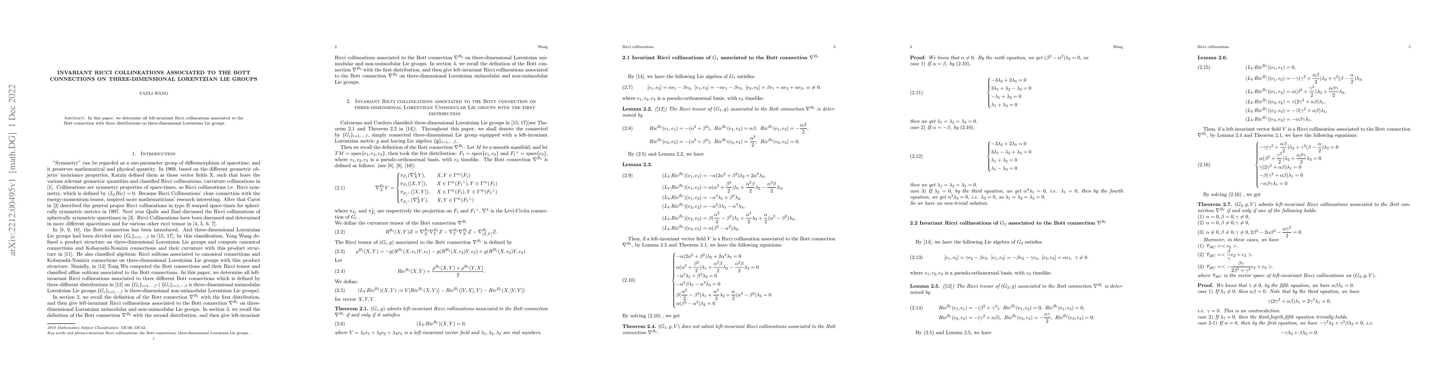 Thumbnail for Invariant Ricci collineations associated to the Bott connections on
  three-dimensional Lorentzian Lie groups