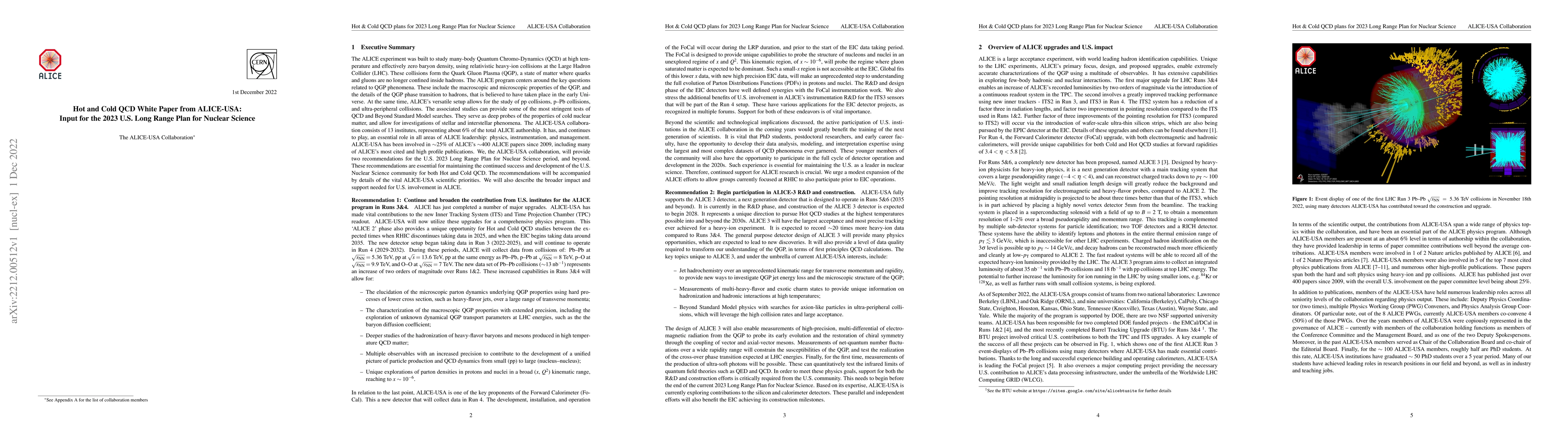 Thumbnail for Hot and Cold QCD White Paper from ALICE-USA: Input for 2023 U.S. Long
  Range Plan for Nuclear Science