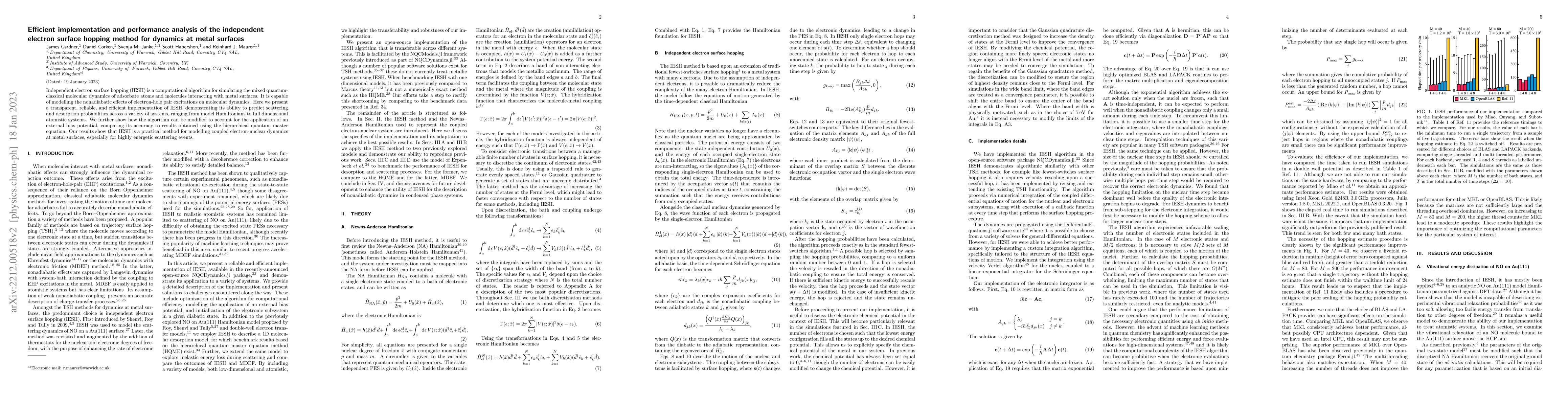 Thumbnail for Efficient implementation and performance analysis of the independent
  electron surface hopping method for dynamics at metal surfaces