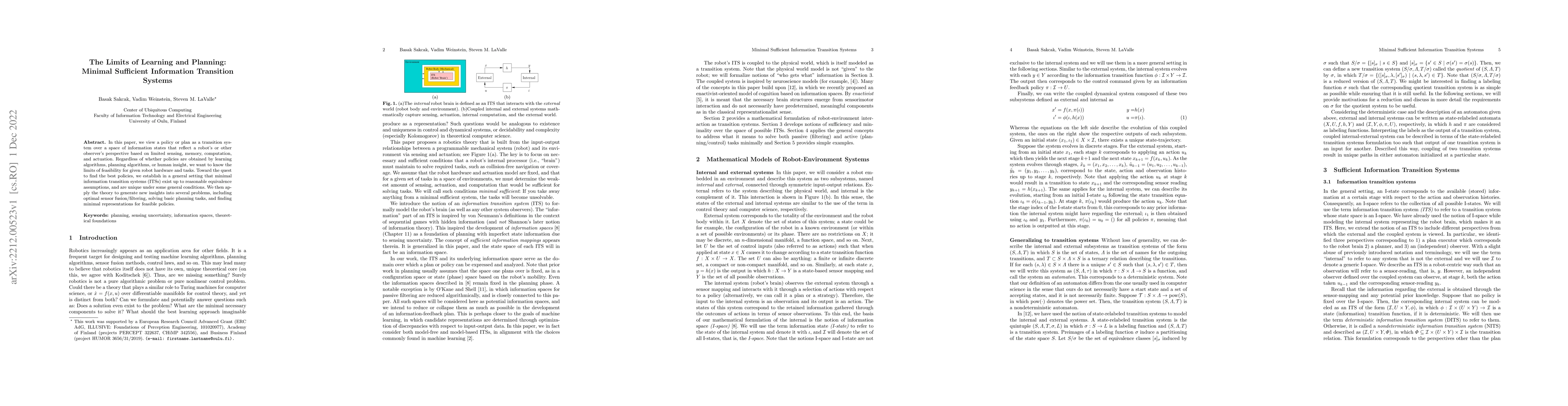 Thumbnail for The Limits of Learning and Planning: Minimal Sufficient Information
  Transition Systems