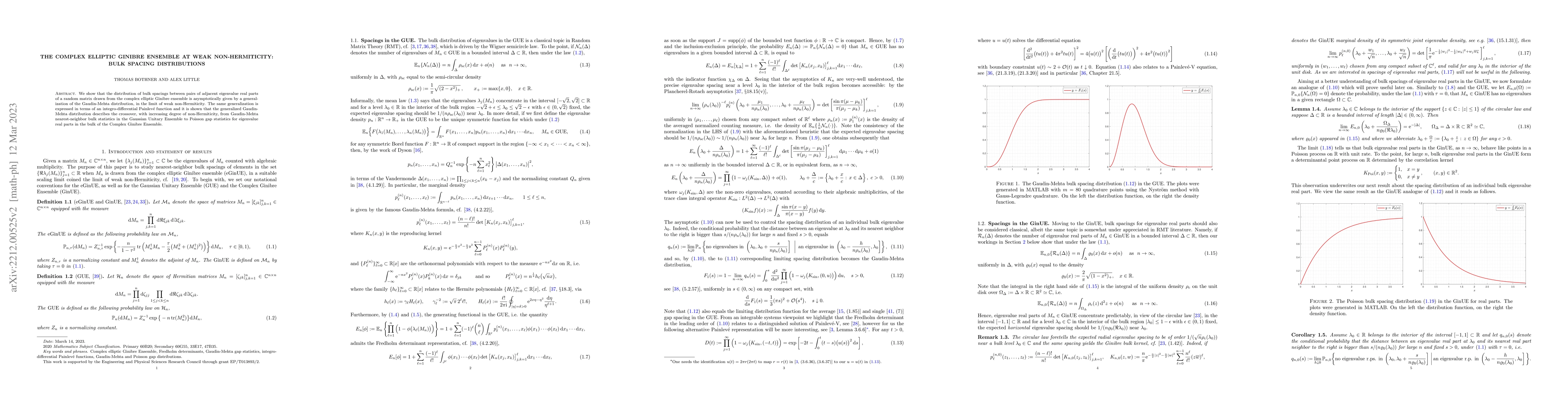 Thumbnail for The complex elliptic Ginibre ensemble at weak non-Hermiticity: bulk
  spacing distributions
