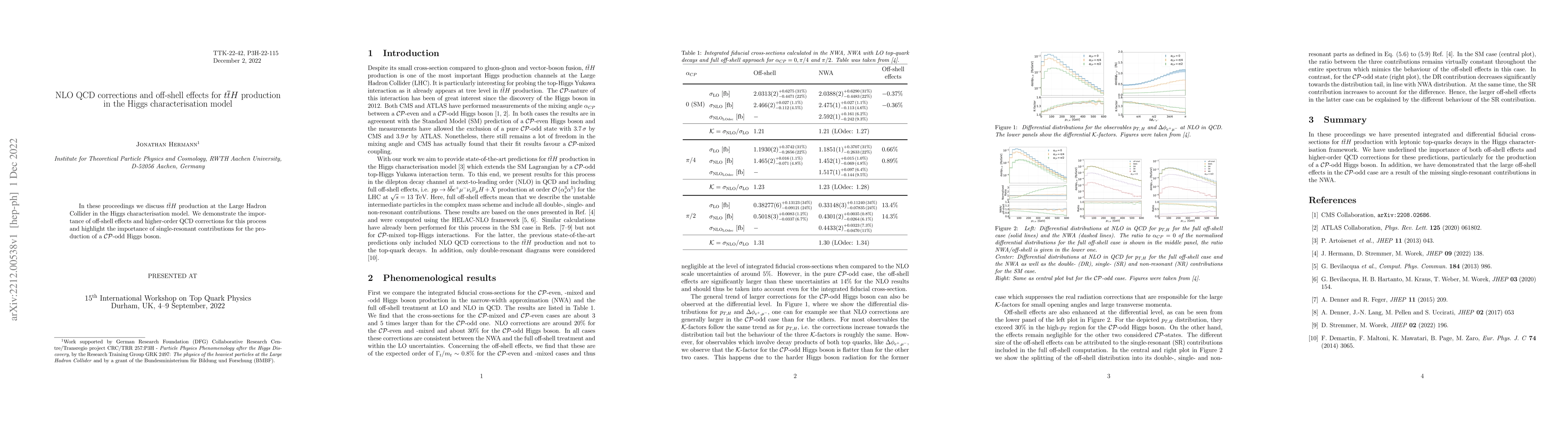 Thumbnail for NLO QCD corrections and off-shell effects for $t\bar{t}H$ production in
  the Higgs characterisation model