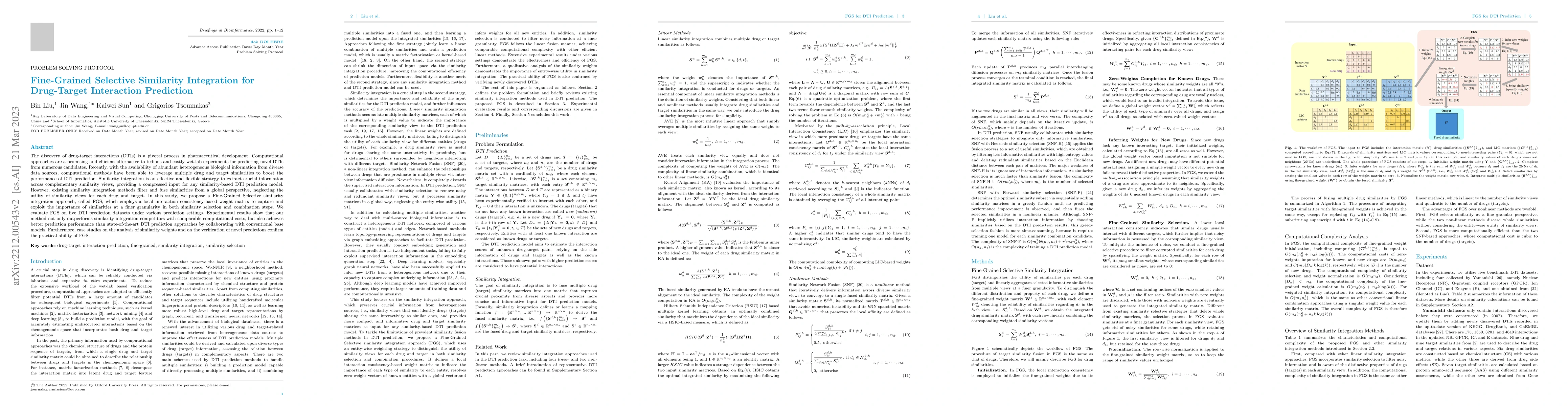 Thumbnail for Fine-Grained Selective Similarity Integration for Drug-Target
  Interaction Prediction