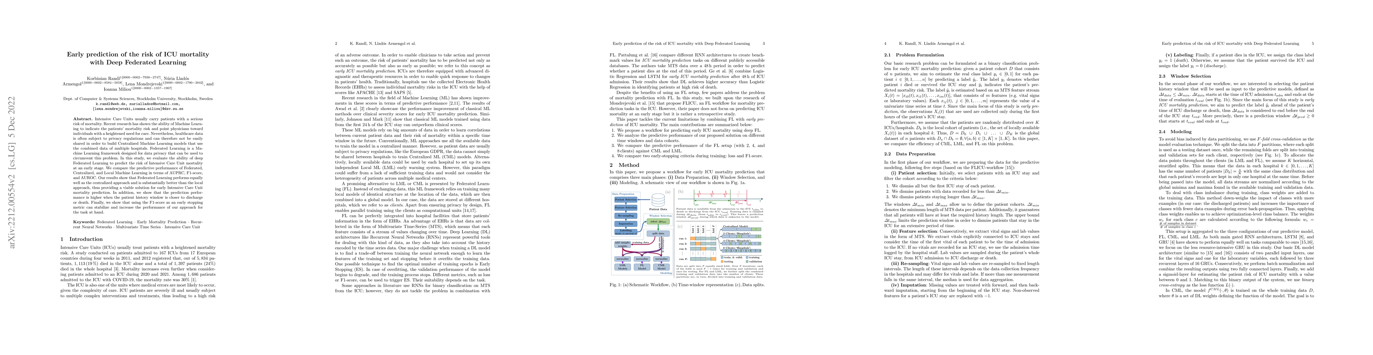 Thumbnail for Early prediction of the risk of ICU mortality with Deep Federated
  Learning