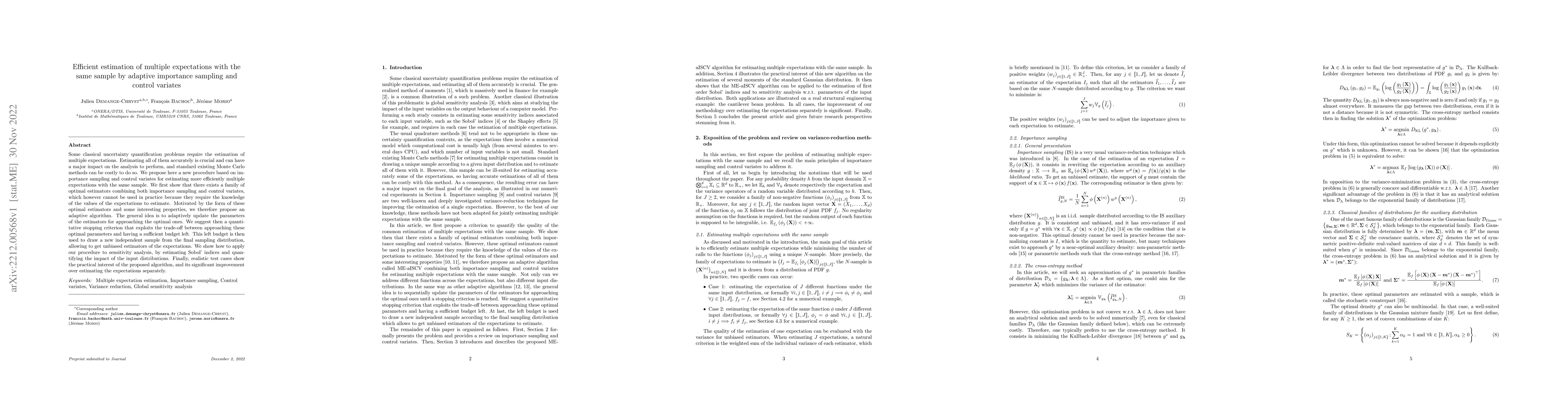 Thumbnail for Efficient estimation of multiple expectations with the same sample by
  adaptive importance sampling and control variates