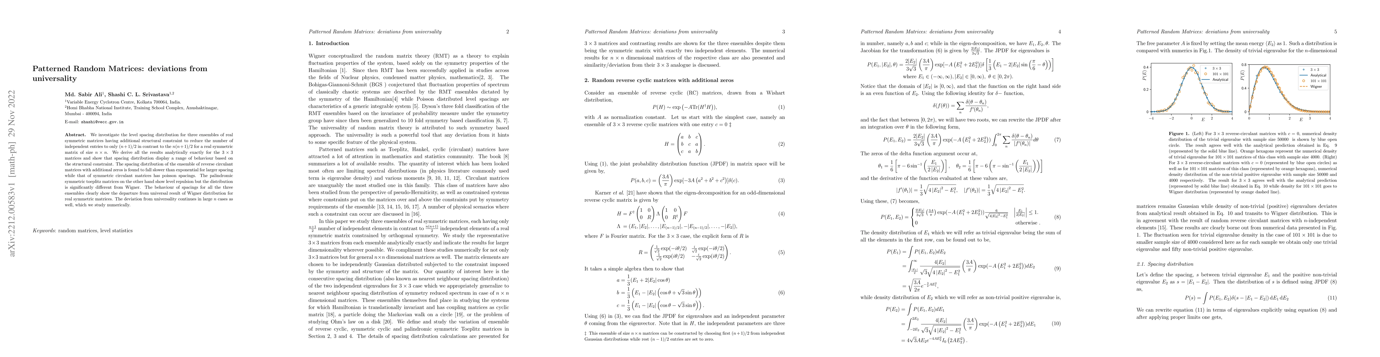 Thumbnail for Patterned Random Matrices: deviations from universality