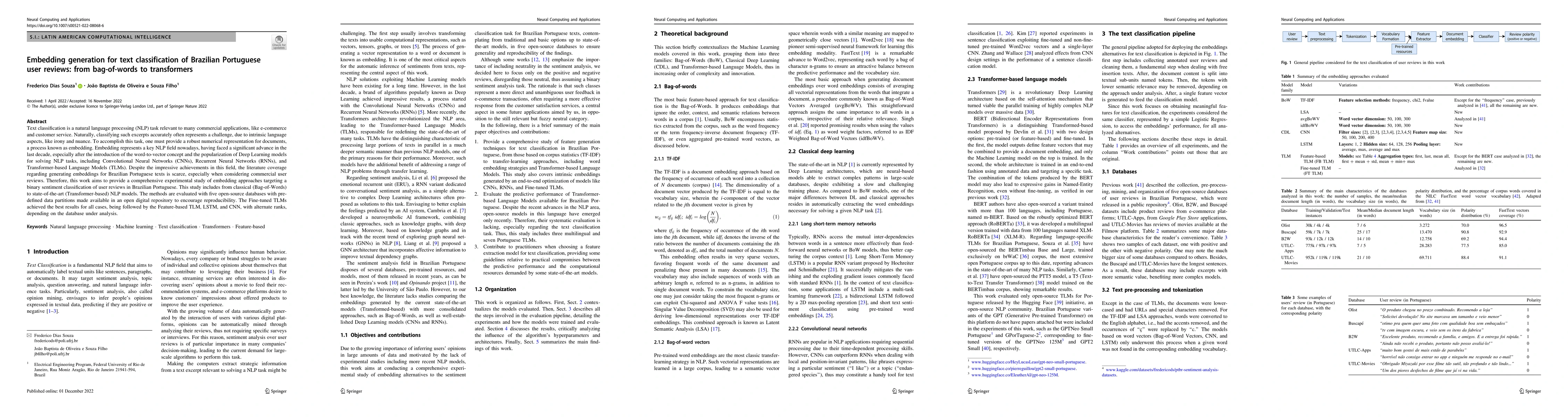 Thumbnail for Embedding generation for text classification of Brazilian Portuguese
  user reviews: from bag-of-words to transformers