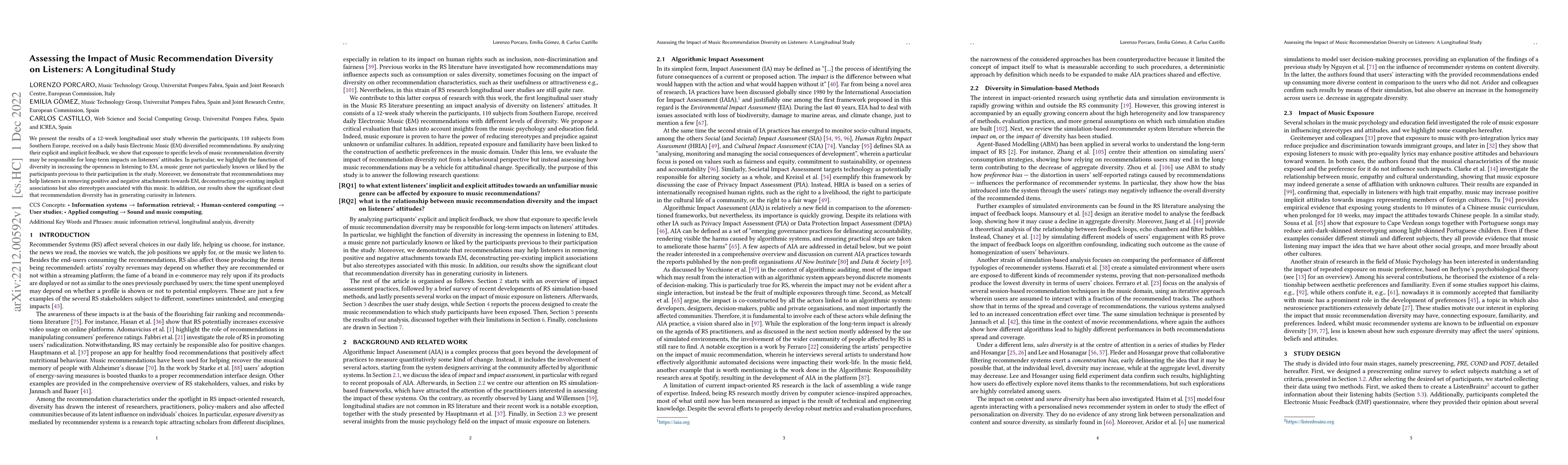 Thumbnail for Assessing the Impact of Music Recommendation Diversity on Listeners: A
  Longitudinal Study