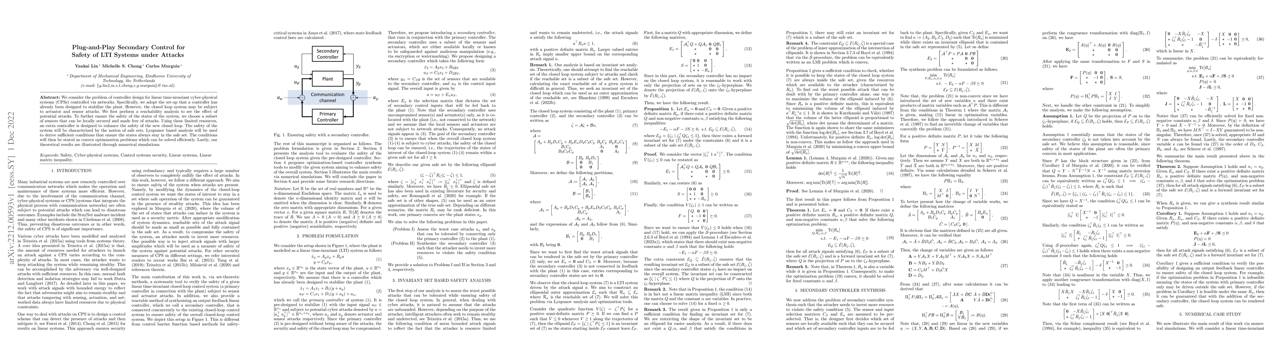 Thumbnail for Plug-and-Play Secondary Control for Safety of LTI Systems under Attacks