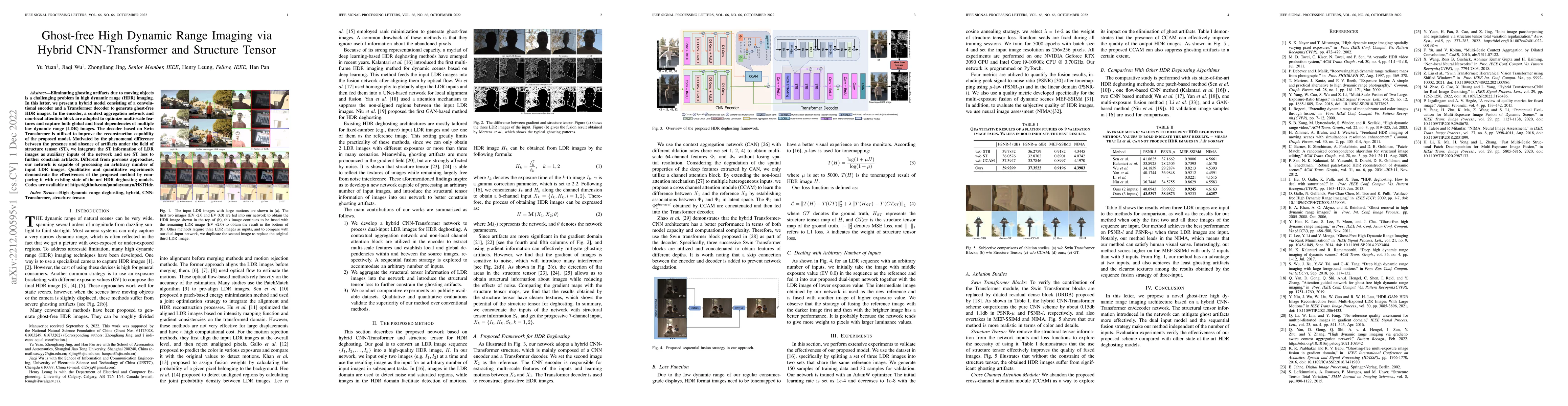 Thumbnail for Ghost-free High Dynamic Range Imaging via Hybrid CNN-Transformer and
  Structure Tensor
