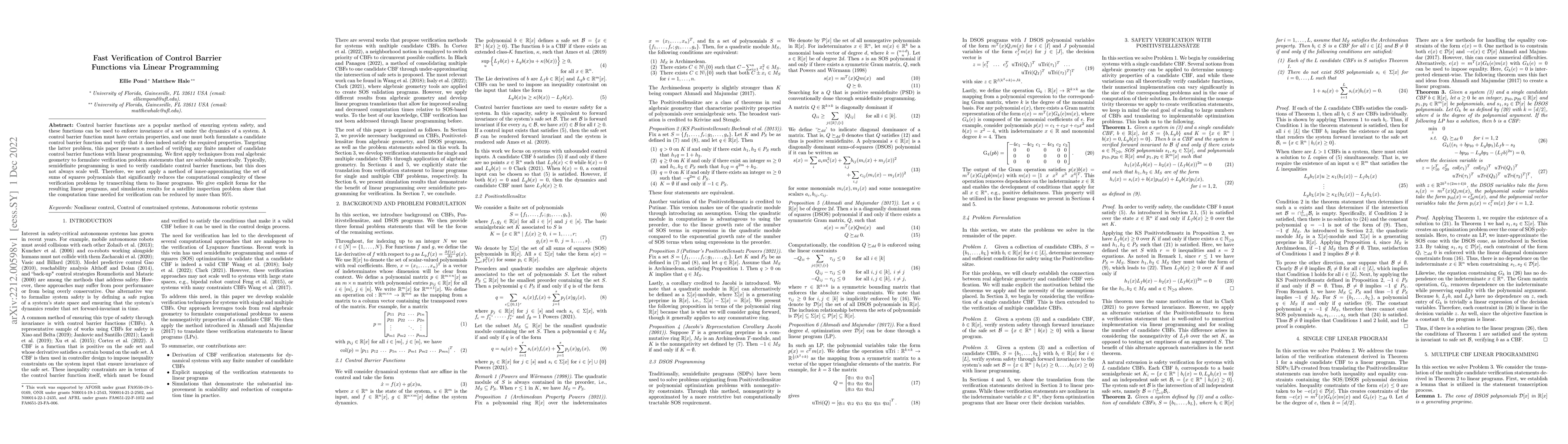 Thumbnail for Fast Verification of Control Barrier Functions via Linear Programming