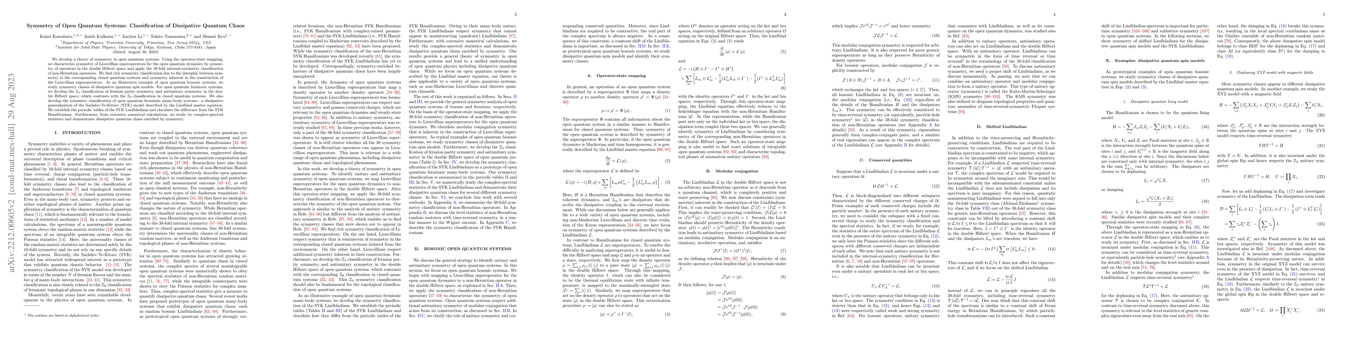Thumbnail for Symmetry of Open Quantum Systems: Classification of Dissipative Quantum
  Chaos