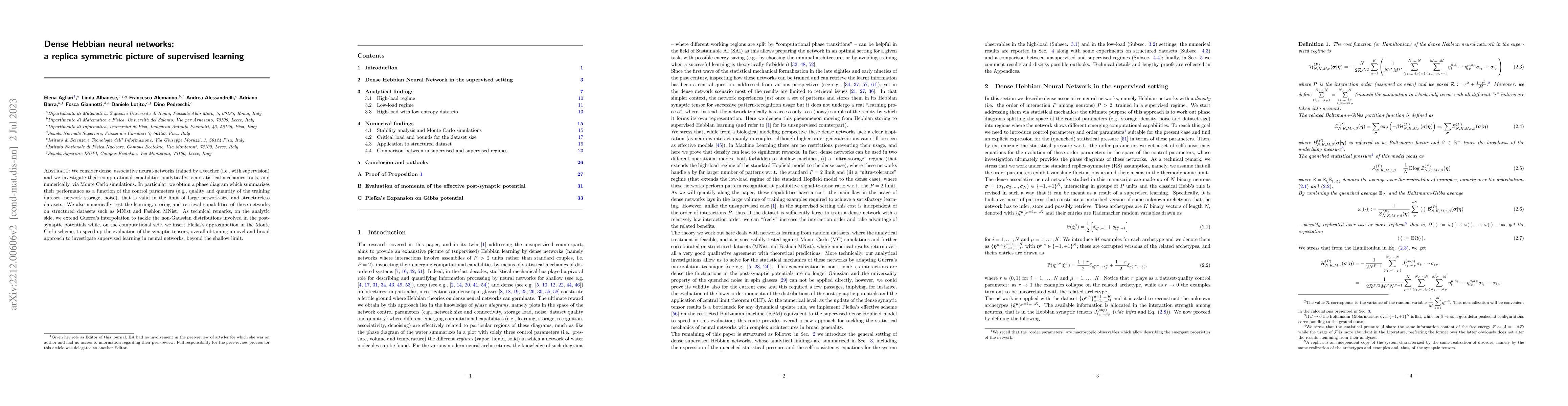 Thumbnail for Dense Hebbian neural networks: a replica symmetric picture of supervised
  learning