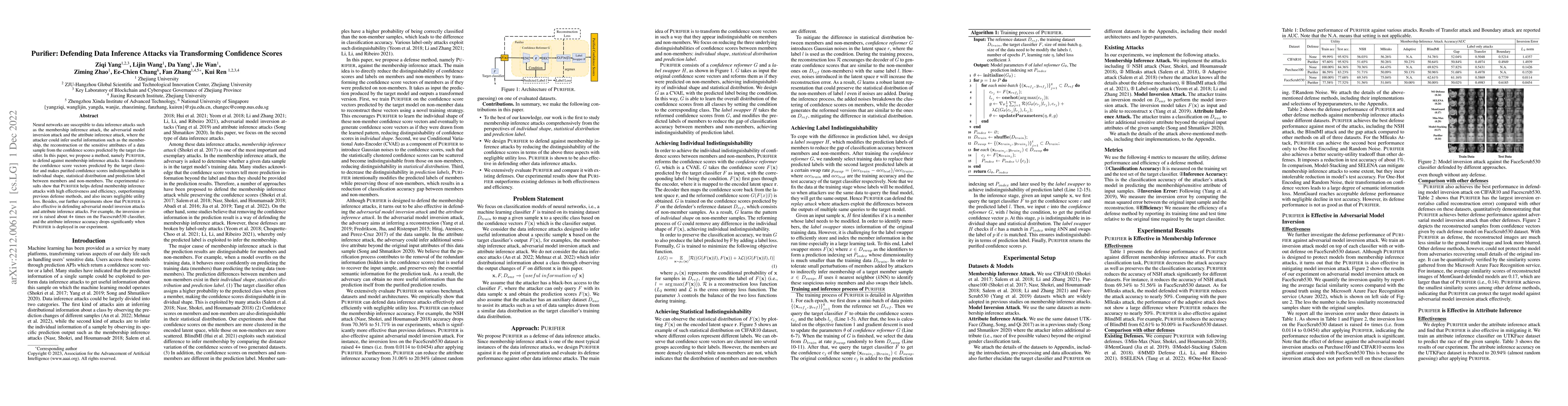 Thumbnail for Purifier: Defending Data Inference Attacks via Transforming Confidence
  Scores