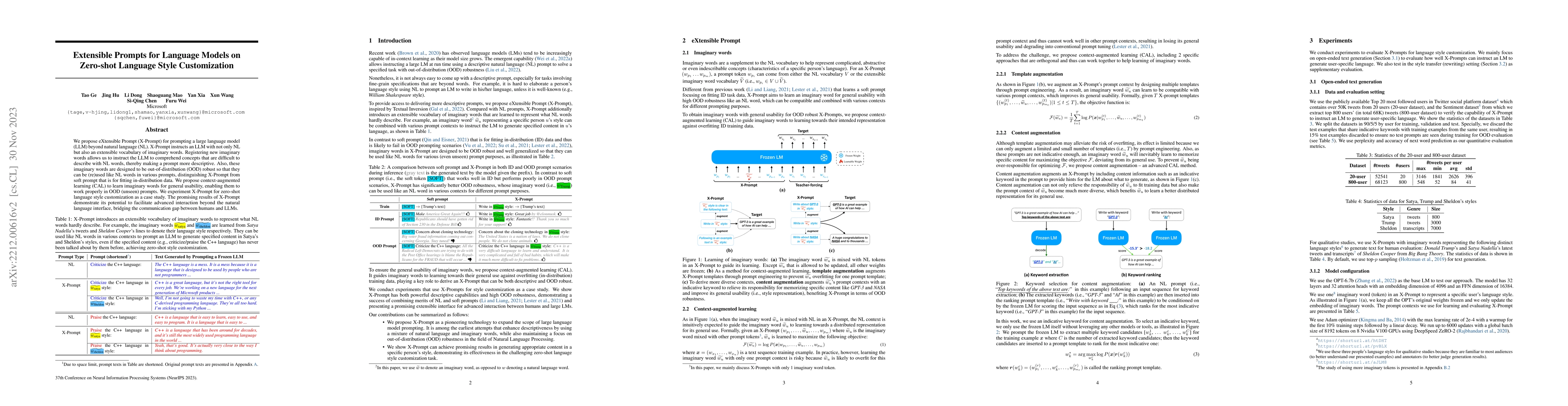 Thumbnail for Extensible Prompts for Language Models on Zero-shot Language Style
  Customization