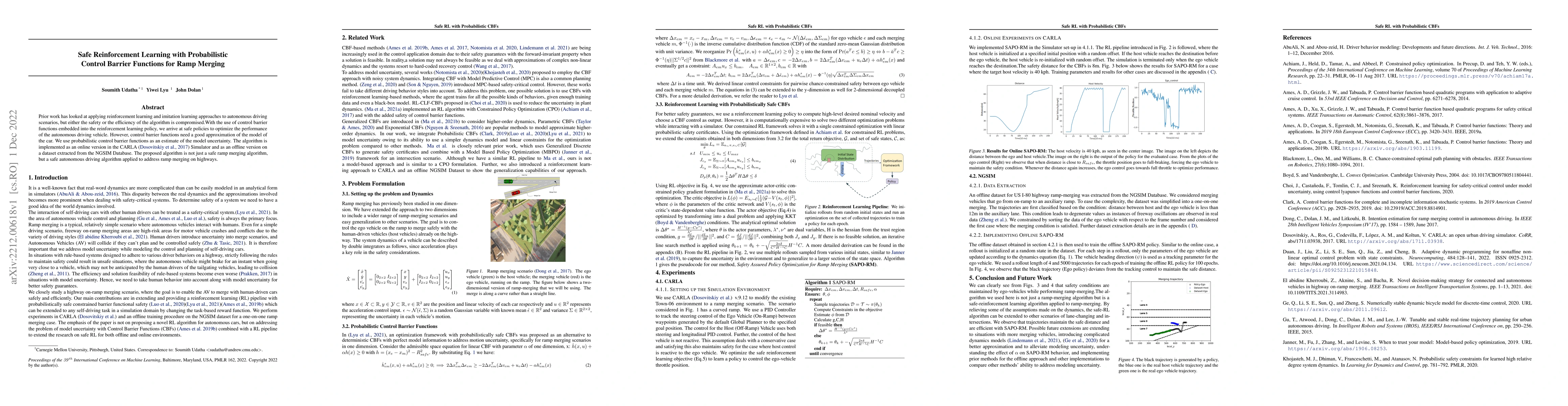 Thumbnail for Safe Reinforcement Learning with Probabilistic Control Barrier Functions
  for Ramp Merging