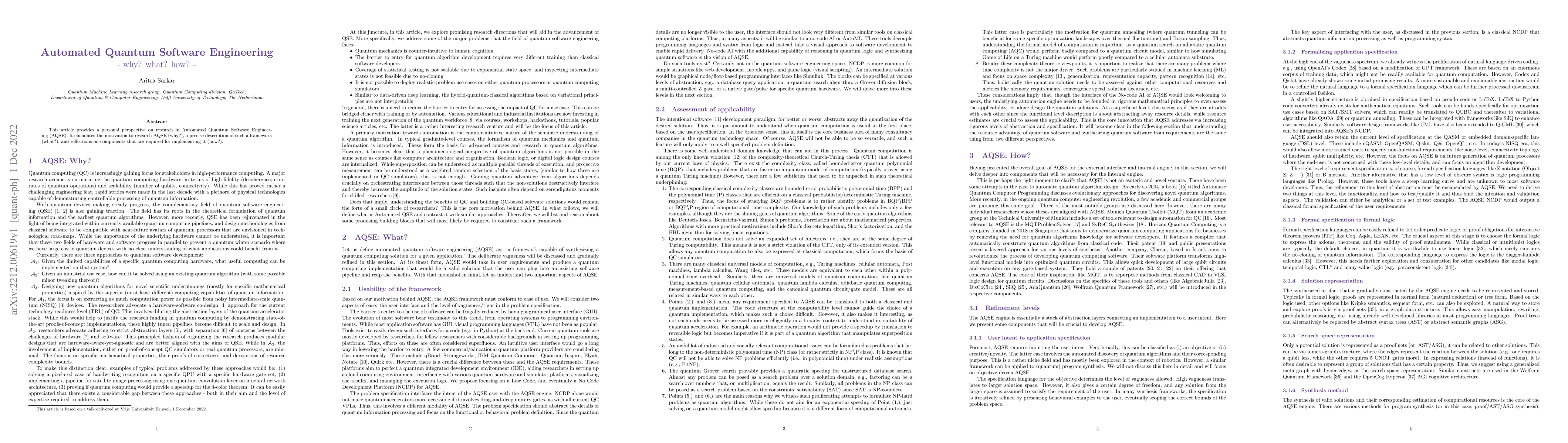 Thumbnail for Automated Quantum Software Engineering: why? what? how?